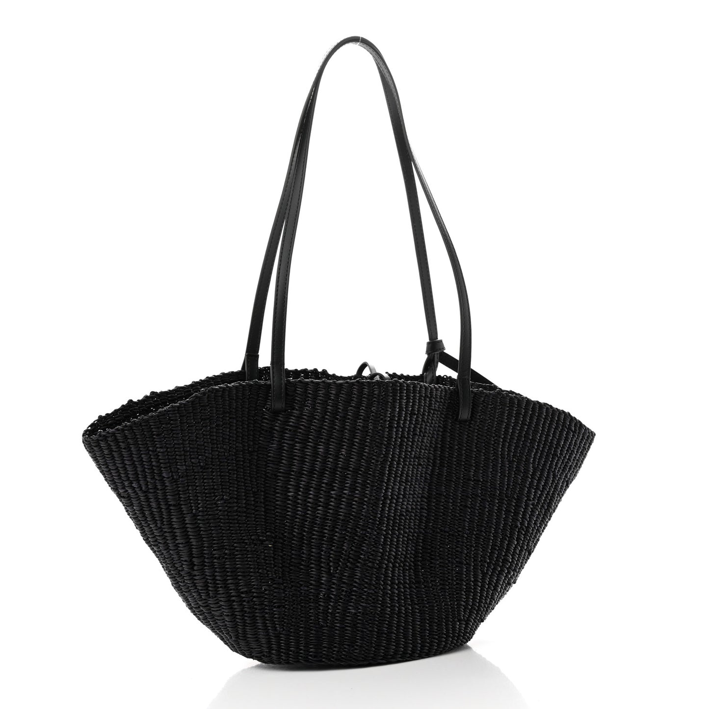 Calfskin Raffia Small Anagram Basket Tote Bag Black