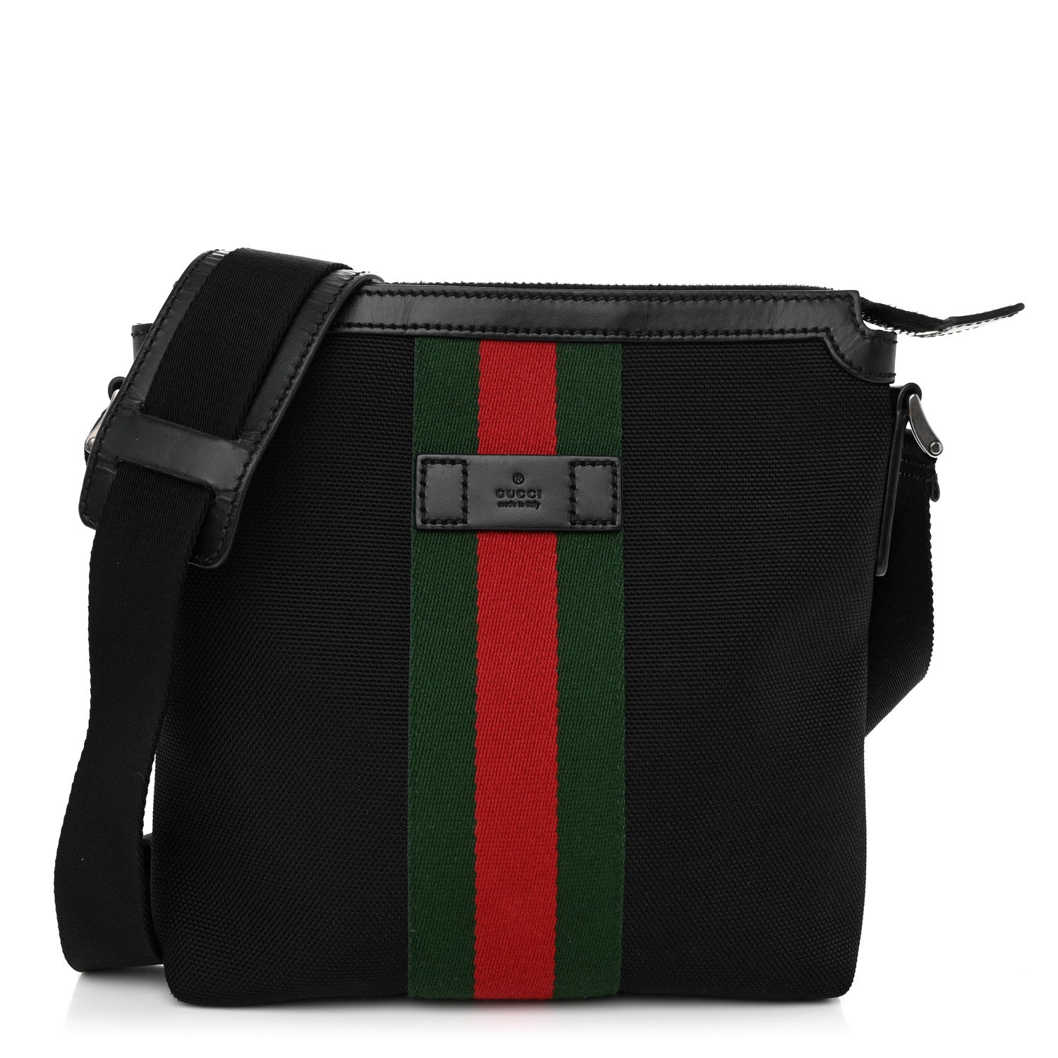 Gucci Techno Canvas Selleria Calfskin Web Small Flat Messenger Bag Black 1 of 10