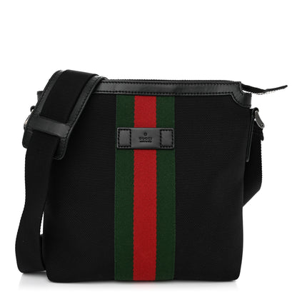 Gucci Techno Canvas Selleria Calfskin Web Small Flat Messenger Bag Black 1 of 10