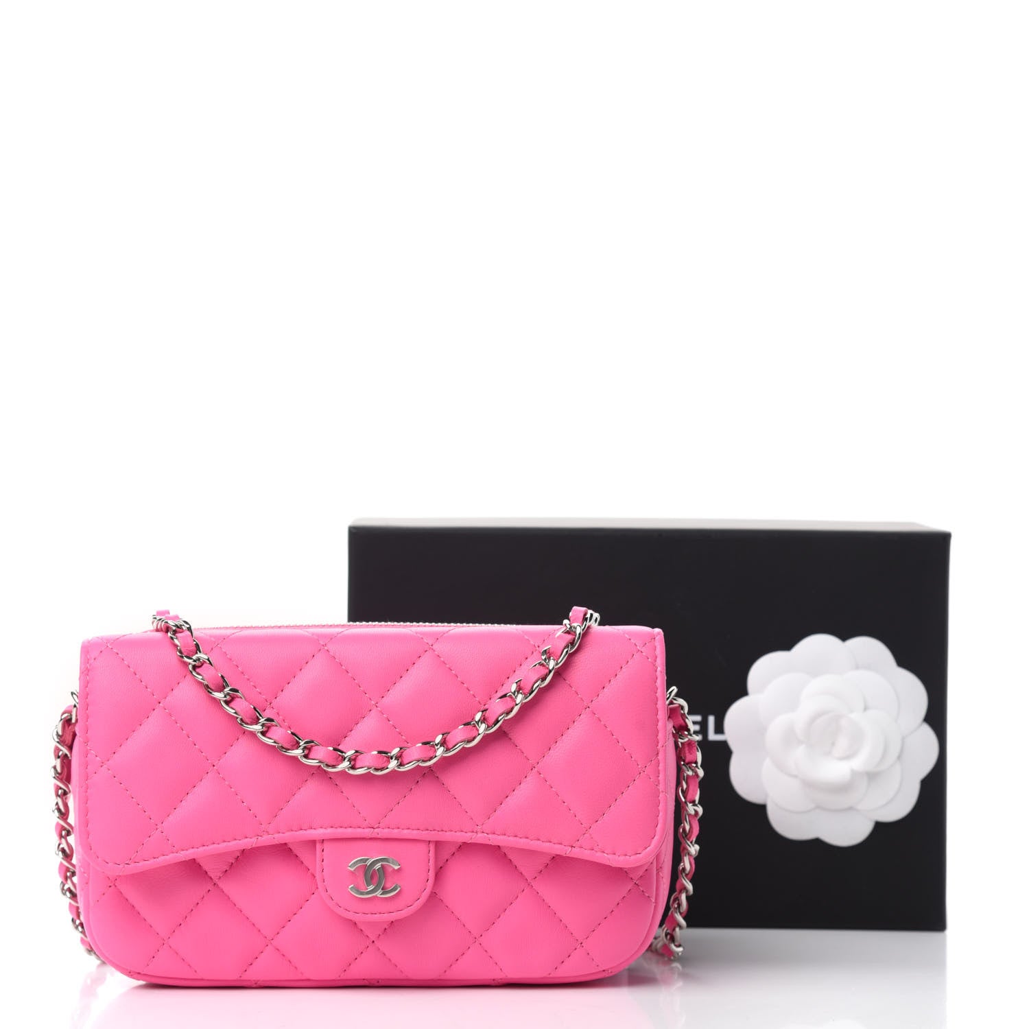 Chanel Lambskin Quilted Flap Phone Holder With Chain Neon Pink 13 of 13