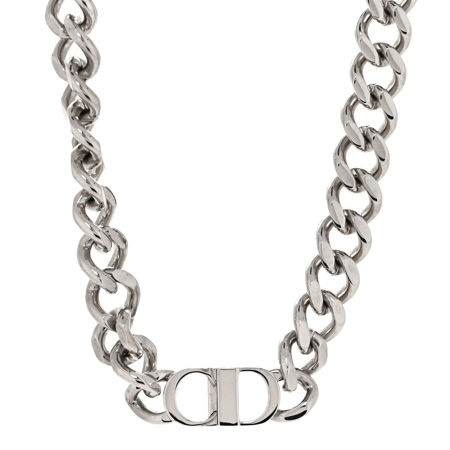 Christian Dior Brass CD Icon Chain Link Necklace Silver 1 of 5