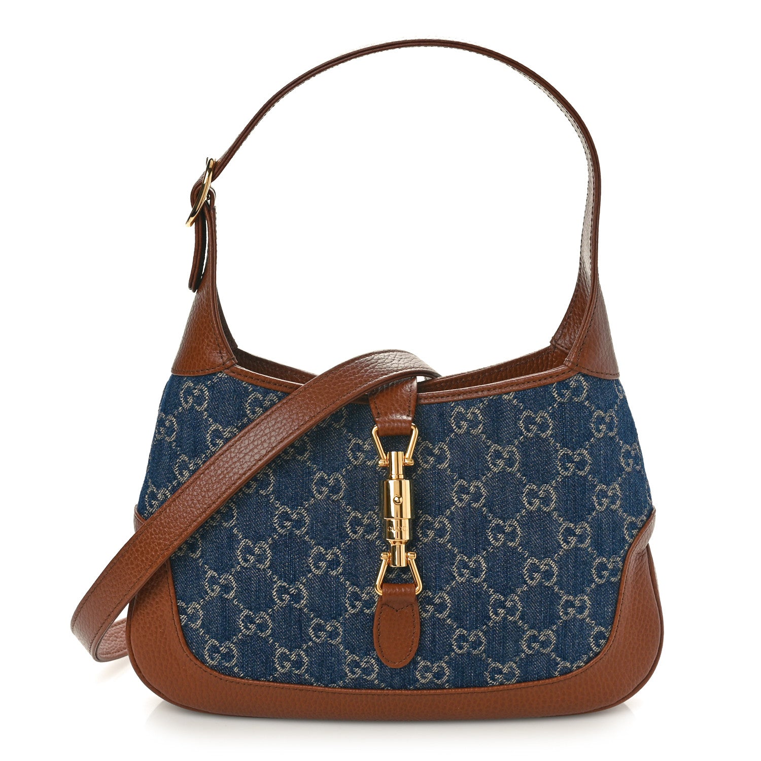 Gucci New Denim GG Monogram Calfskin Small Jackie 1961 Hobo Blue Tea Cuir 1 of 10