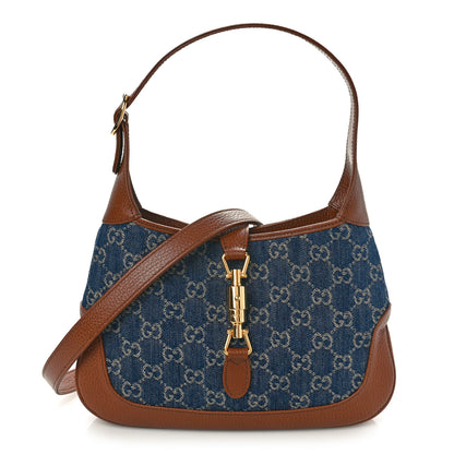 Gucci New Denim GG Monogram Calfskin Small Jackie 1961 Hobo Blue Tea Cuir 1 of 10
