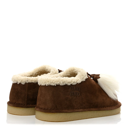 Miu Miu Scamosciato Winter Shearling Tassel Mule Slippers 37 Cacao 5 of 9