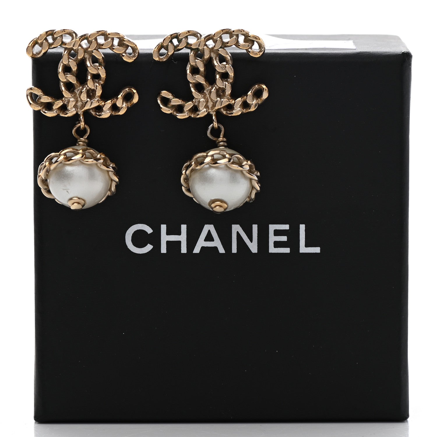 Chanel Chain Pearl CC Drop Earrings Gold 5 of 5