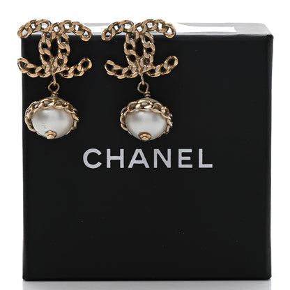 Chanel Chain Pearl CC Drop Earrings Gold 5 of 5