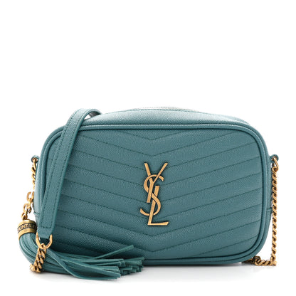 Saint Laurent Grain De Poudre Matelasse Monogram Mini Lou Camera Bag Blue Vert 1 of 12