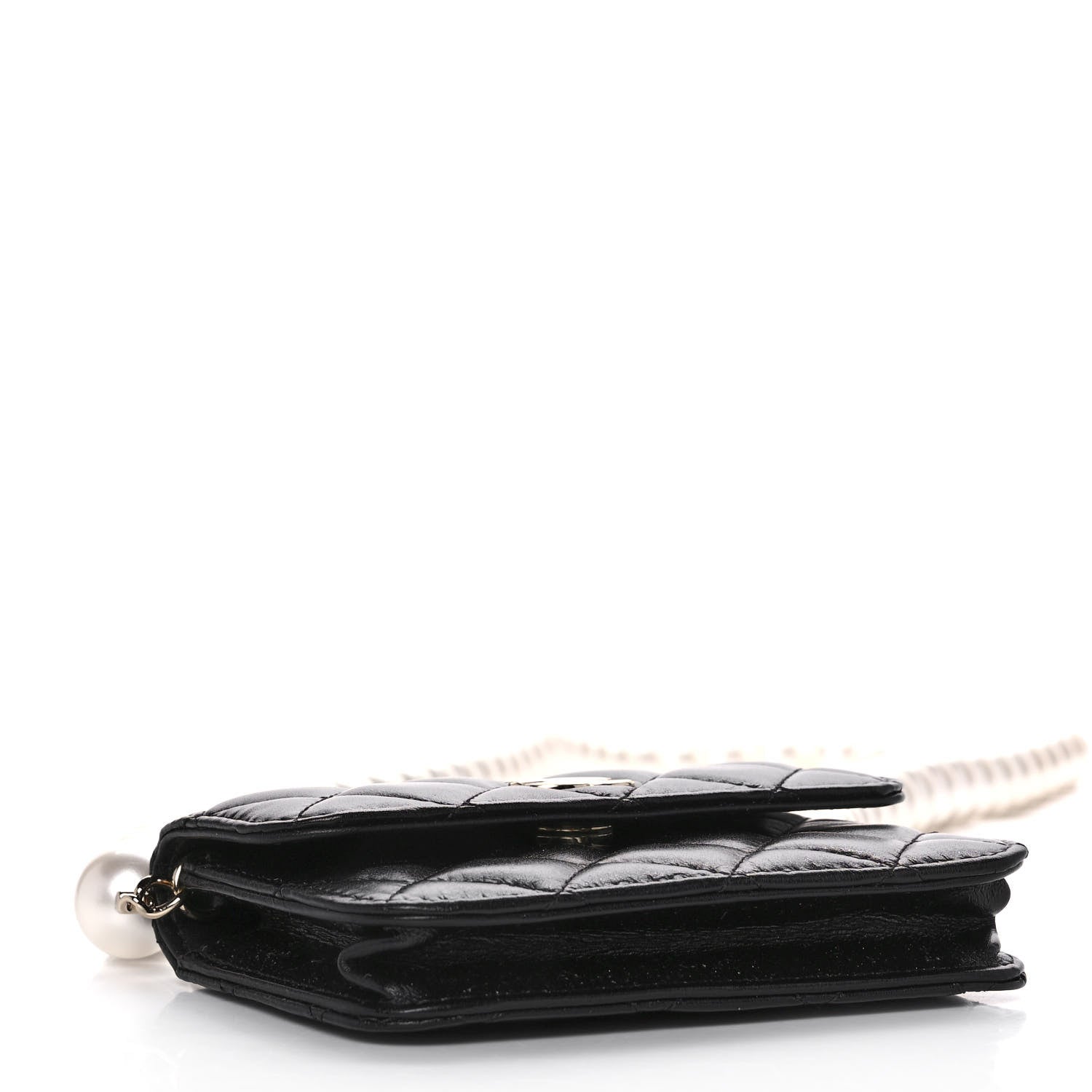 Chanel Calfskin Quilted Maxi Pearls Card Holder Flap With Chain Black 4 of 11