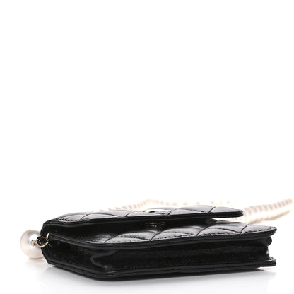 Chanel Calfskin Quilted Maxi Pearls Card Holder Flap With Chain Black 4 of 11