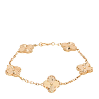 Van Cleef & Arpels 18K Yellow Gold 5 Motifs Guilloche Vintage Alhambra Bracelet 1 of 5