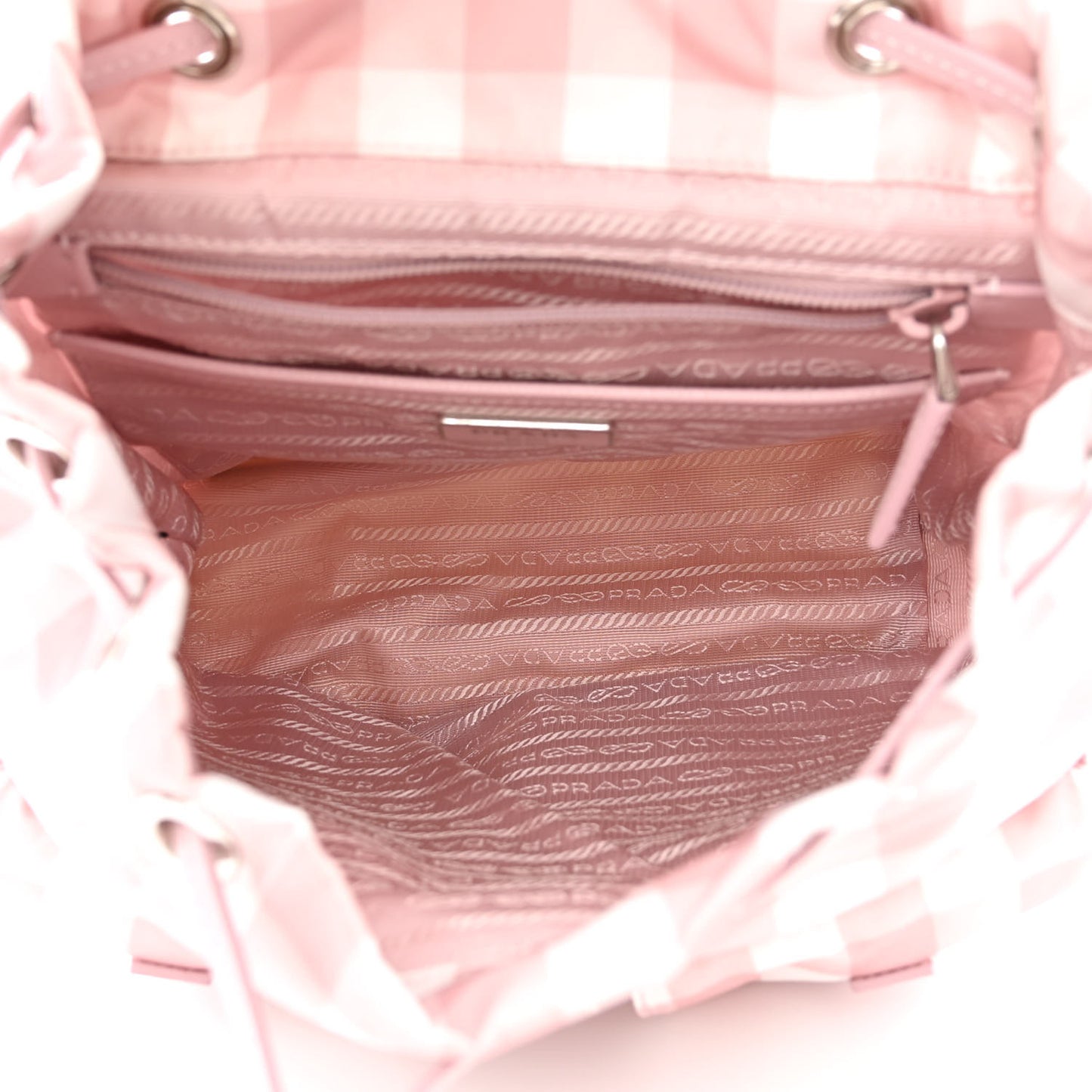 Re-Nylon Saffiano Gingham Print Small Backpack Alabastro