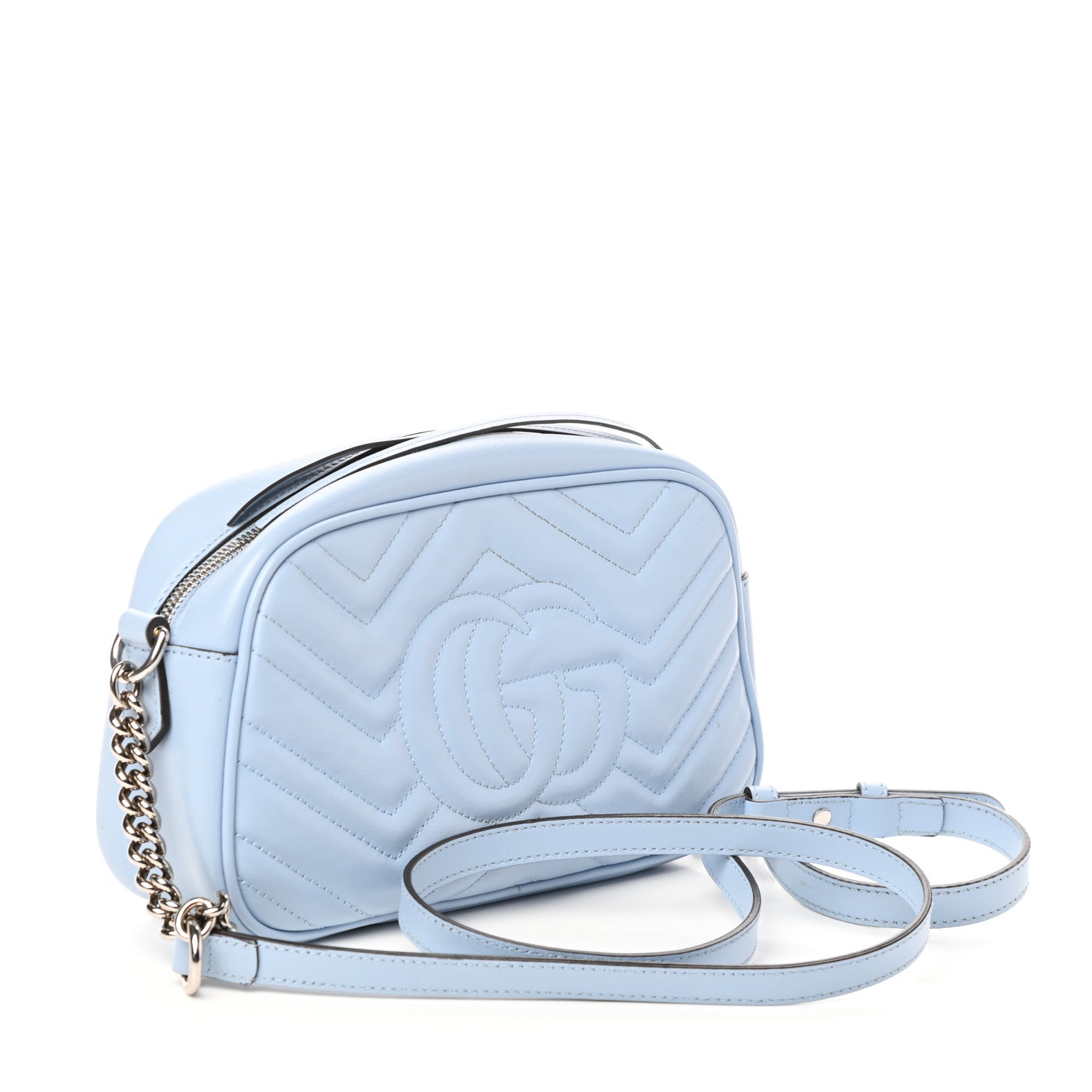 Gucci Calfskin Matelasse Small GG Marmont Chain Shoulder Bag Porcelain Light Blue 3 of 9