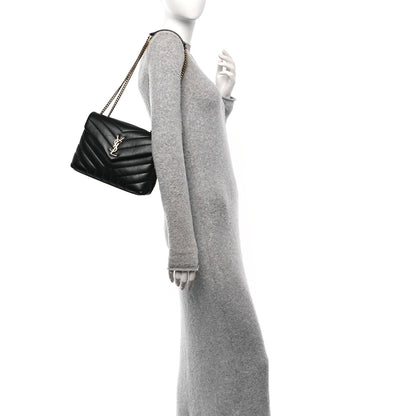 Saint Laurent Calfskin Y Quilted Monogram Small Loulou Chain Satchel Black 2 of 12