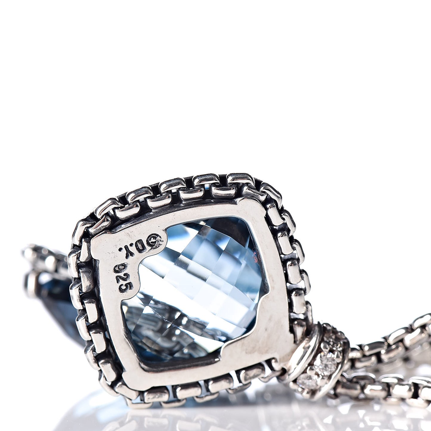 Sterling Silver Diamond Blue Topaz Cushion On Point Drop Earrings