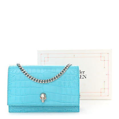 Alexander McQueen Calfskin Crocodile Embossed Skull Mini Crossbody Bag Cerulean 11 of 11