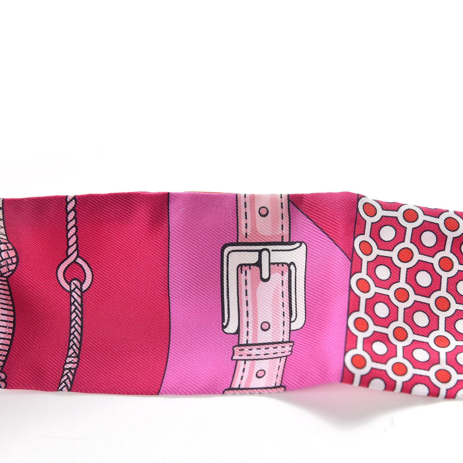Hermes Silk Clic Clac Modern Cannage Twilly Fuchsia Rouge Rose 6 of 6