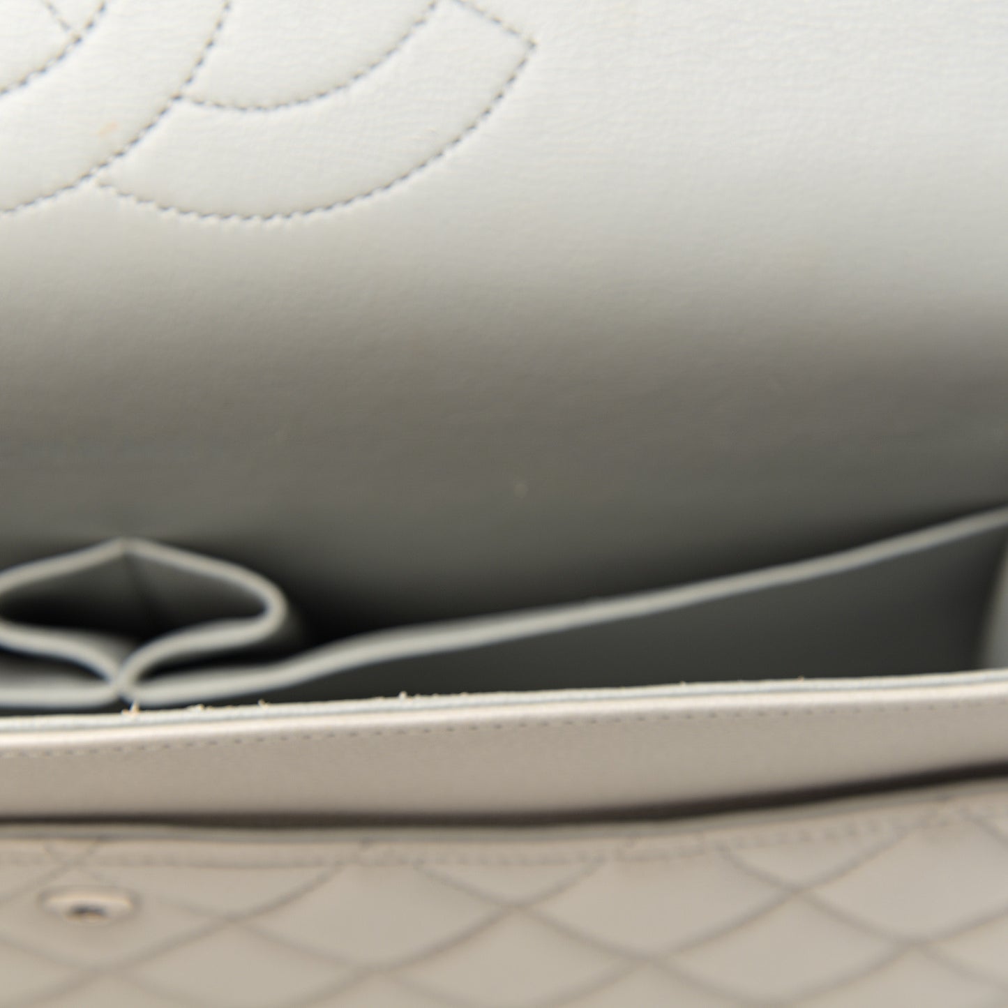 Calfskin Quilted Maxi Double Flap Light Grey