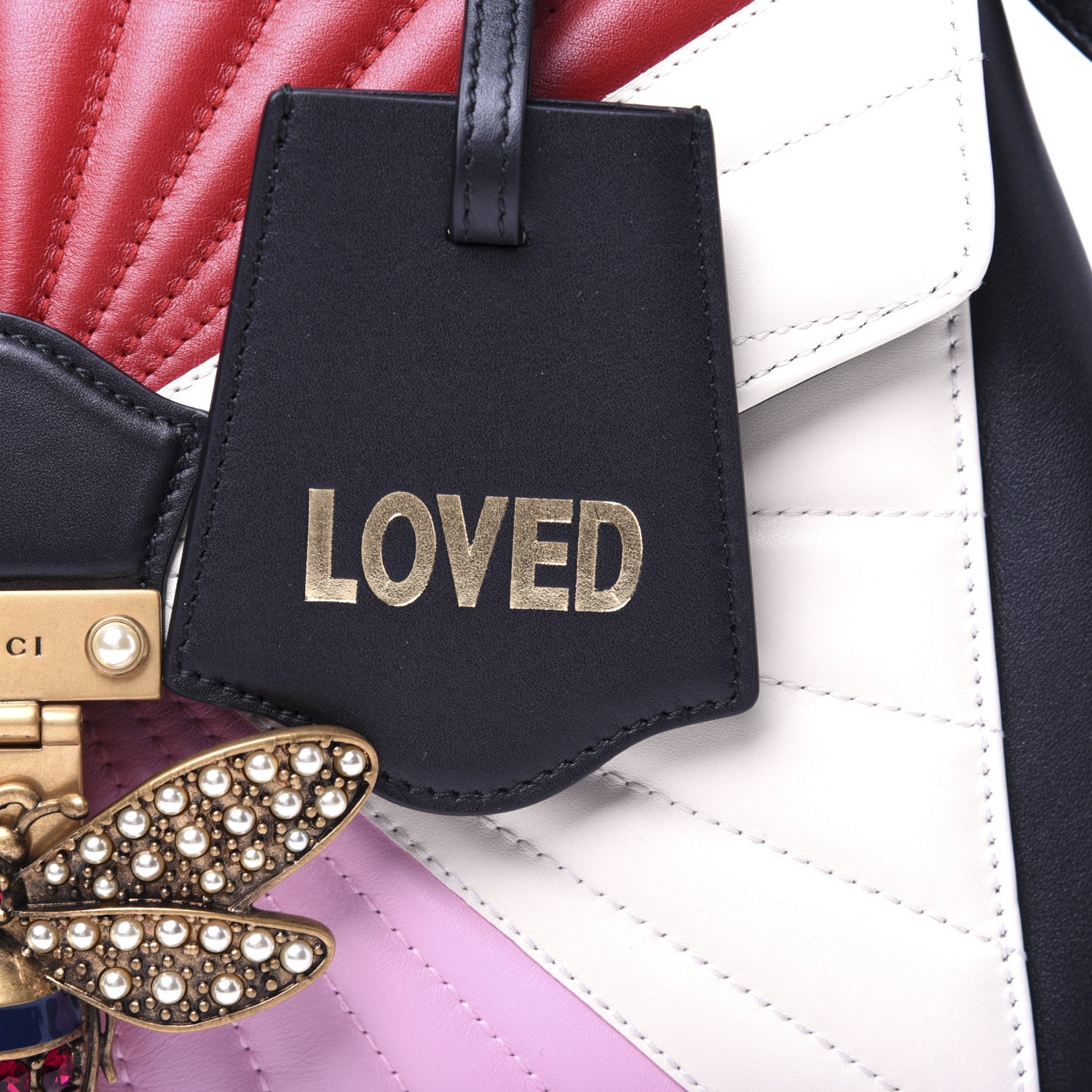 Gucci Calfskin Bamboo Trapuntata Queen Margaret Top Handle Bag Blue Agata Hibiscus Red Mystic White Sugar Pink 18 of 20
