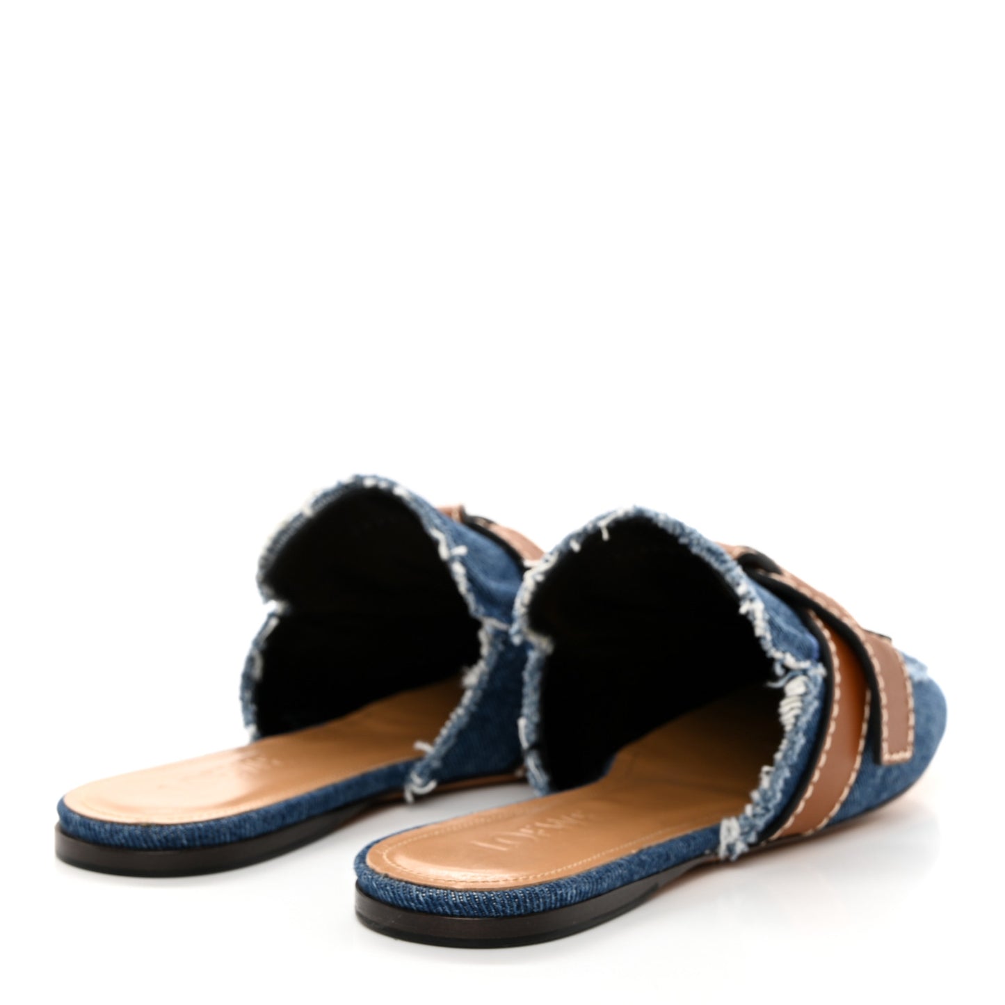 Washed Denim Calfskin Gate Mule Sandals 36 Blue Tan
