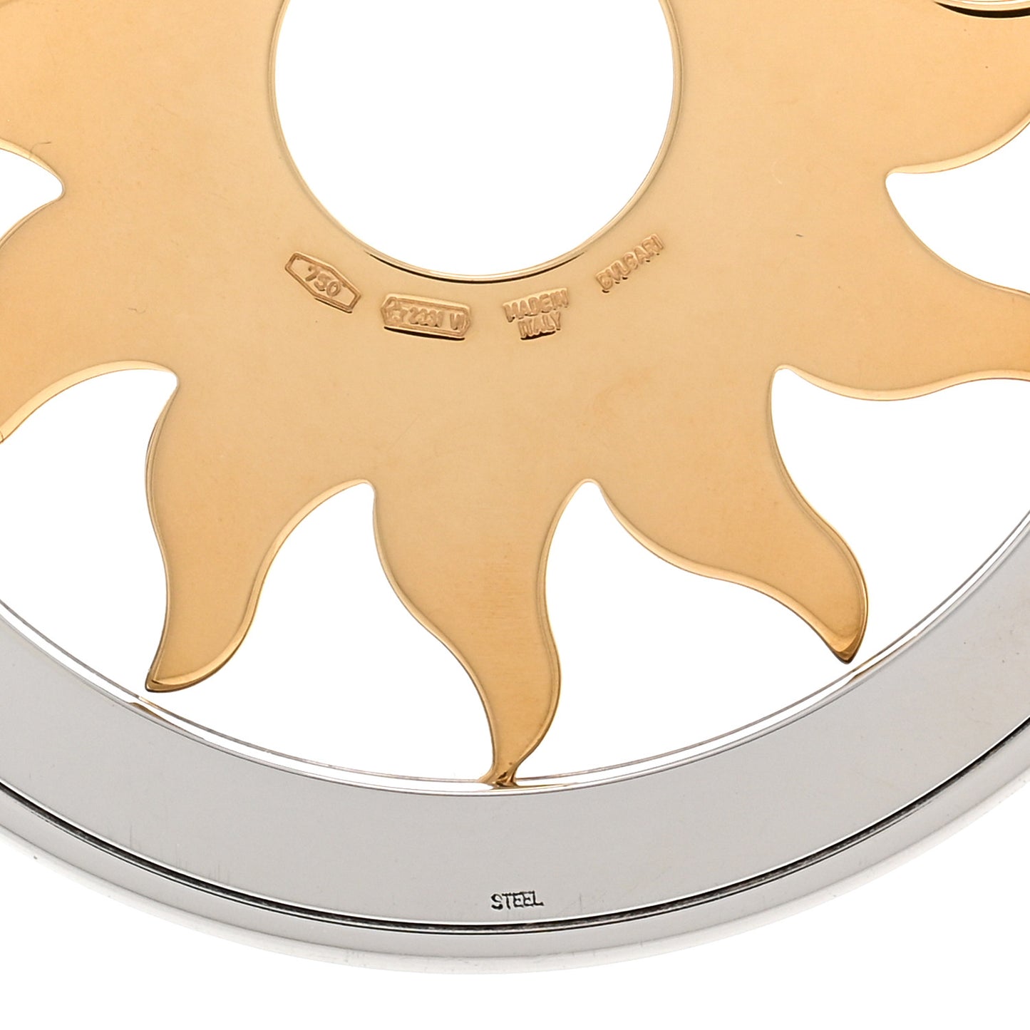 18K Yellow Gold Stainless Steel Calfskin Tondo Sun Pendant Necklace Black