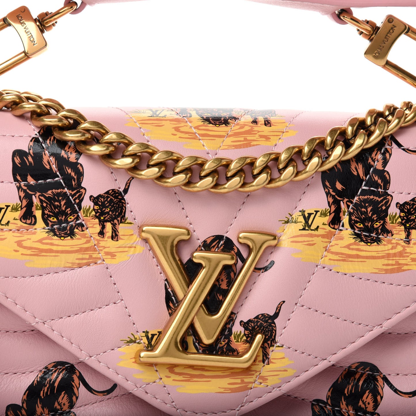 Calfskin Leopard Print New Wave Chain PM Light Pink