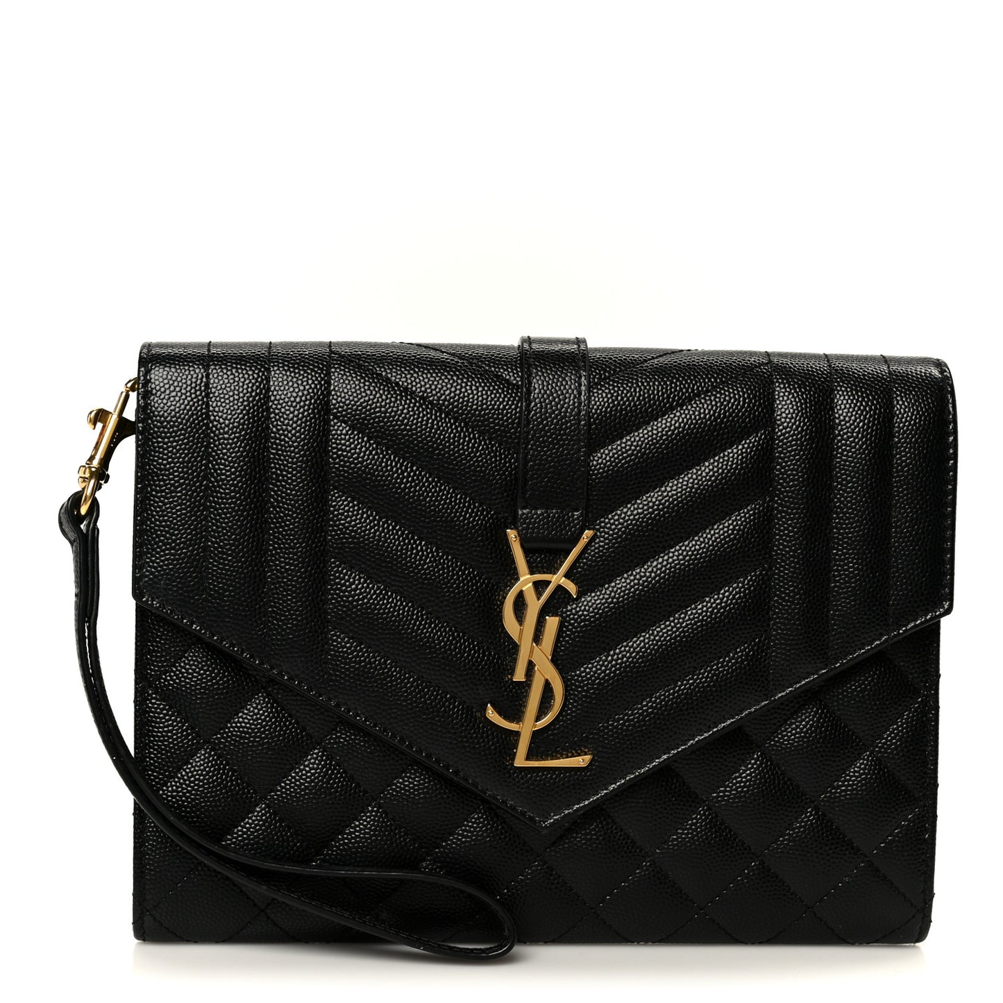 Grain De Poudre Textured Mixed Matelasse Triquilt Monogram Clutch Black