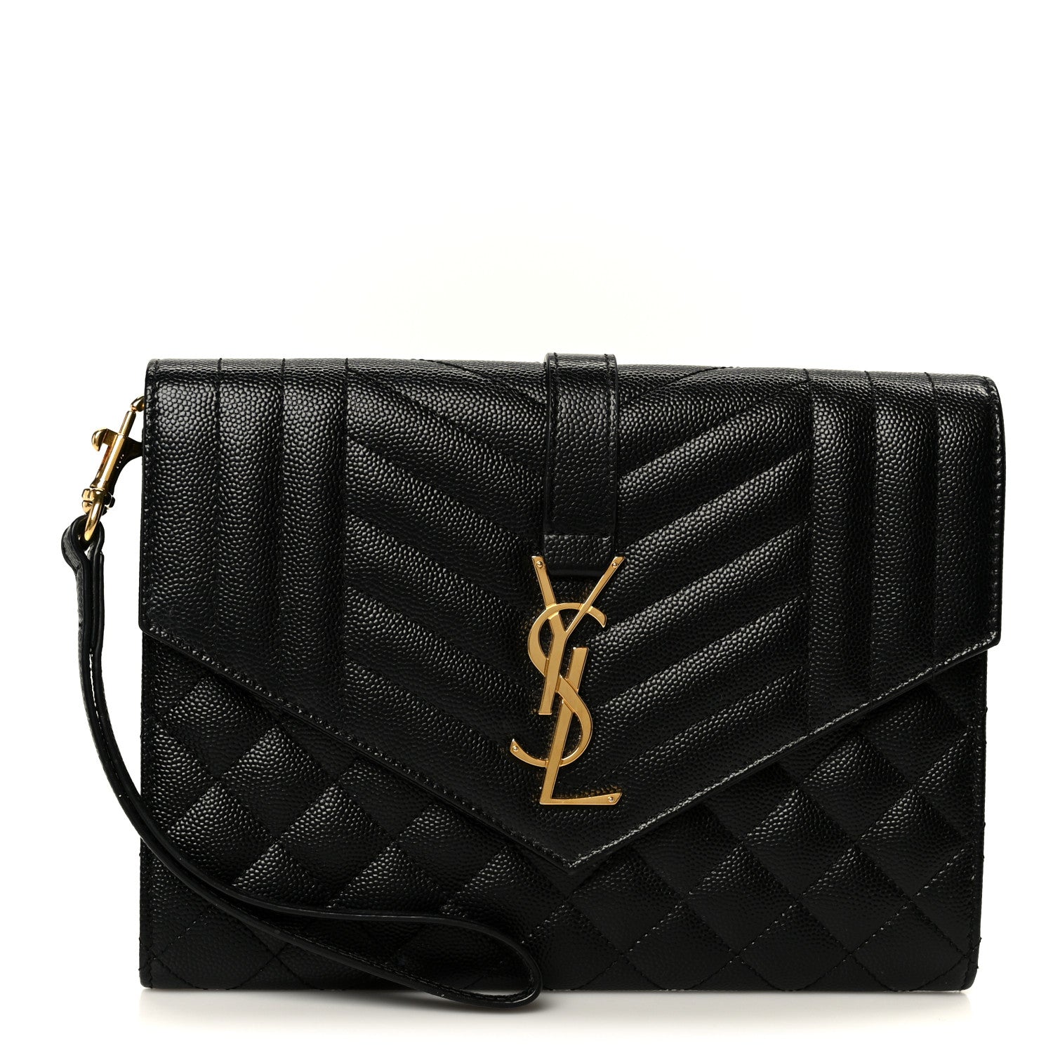 Saint Laurent Grain De Poudre Textured Mixed Matelasse Triquilt Monogram Clutch Black 1 of 9