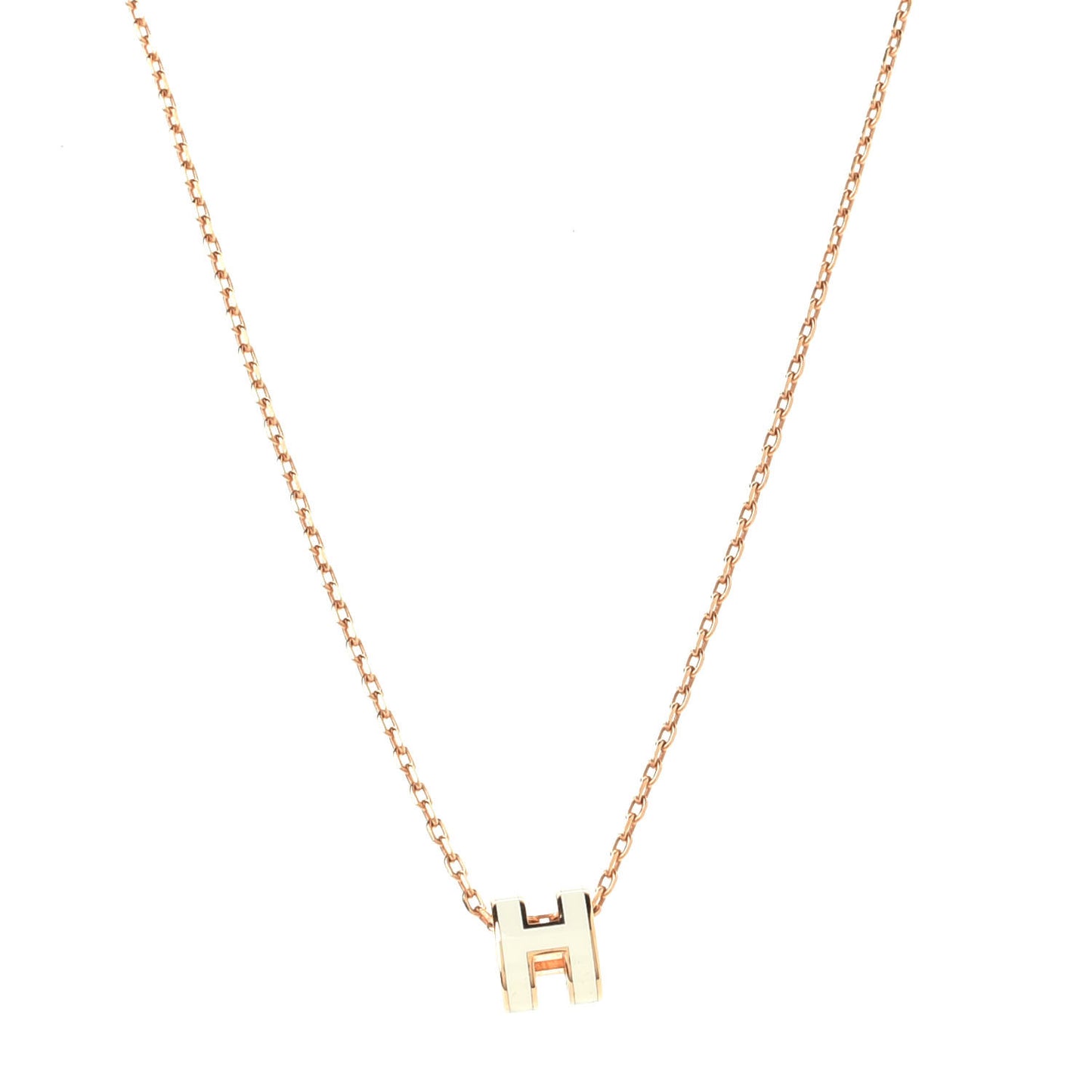 Lacquered Rose Gold Mini Pop H Pendant Necklace White