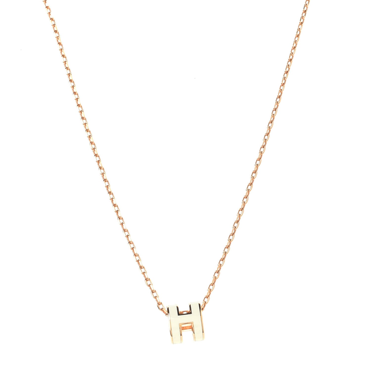 Hermes Lacquered Rose Gold Mini Pop H Pendant Necklace White 1 of 3