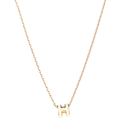 Hermes Lacquered Rose Gold Mini Pop H Pendant Necklace White 1 of 3