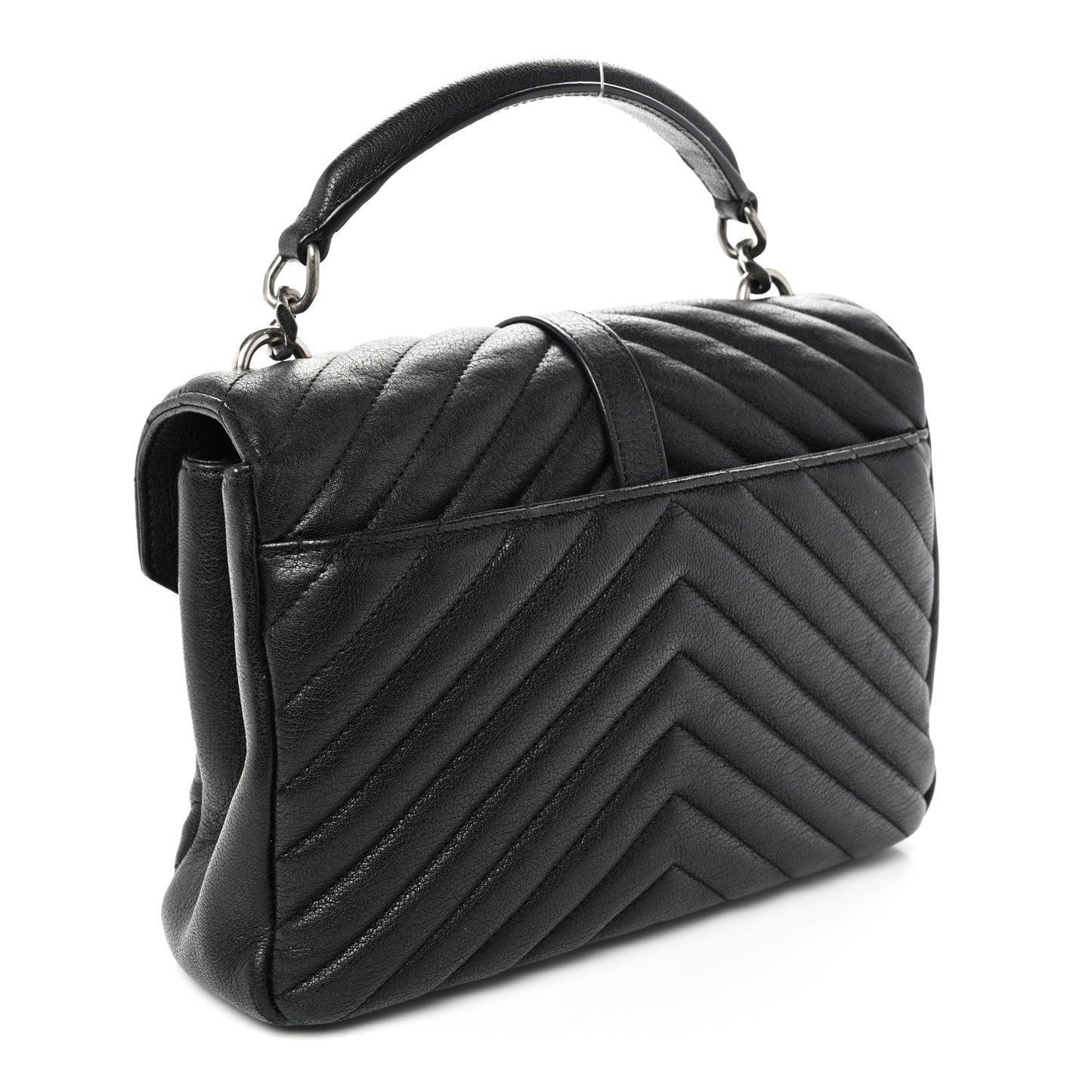 Sheepskin Matelasse Chevron Monogram Medium College Bag Black