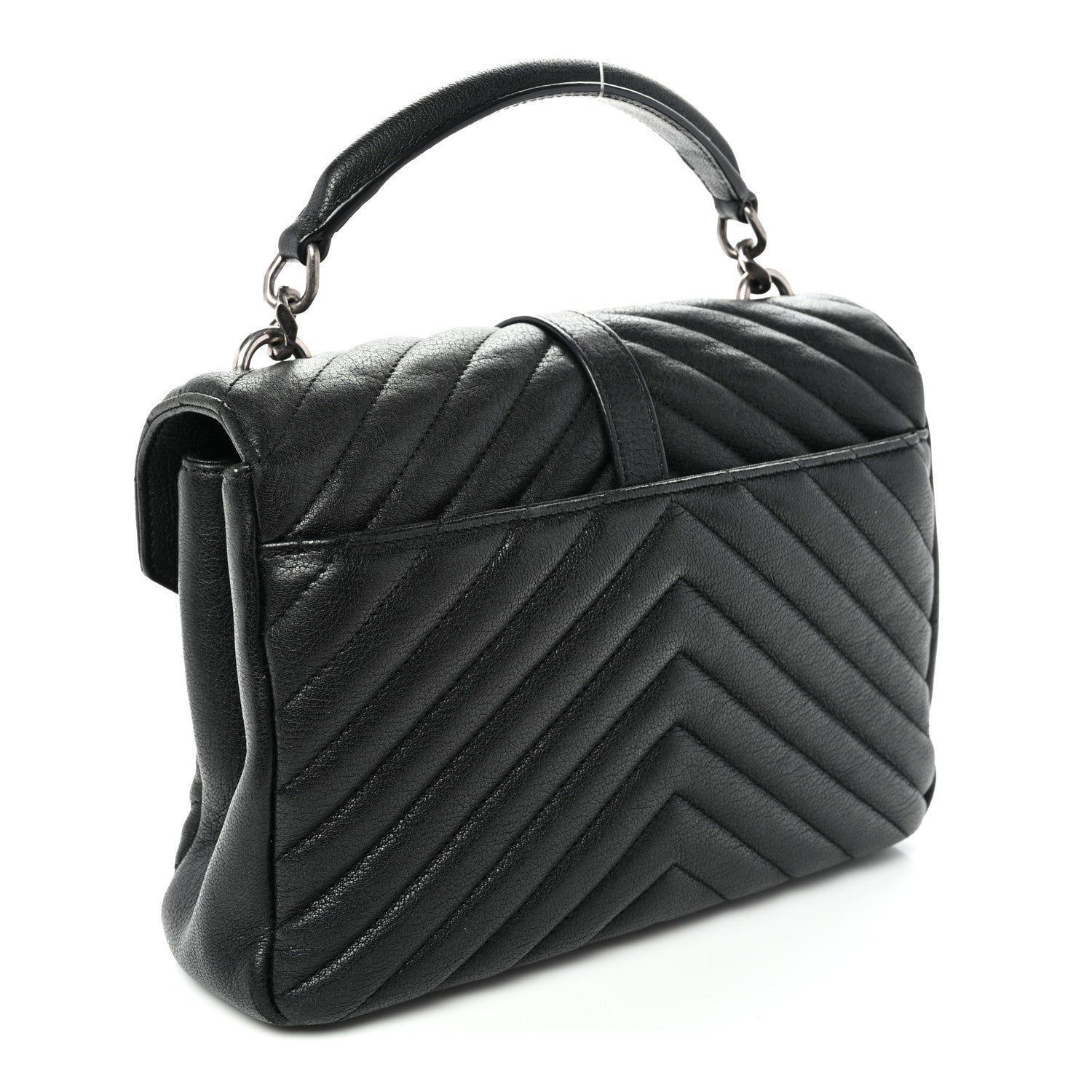 Saint Laurent Sheepskin Matelasse Chevron Monogram Medium College Bag Black 3 of 9