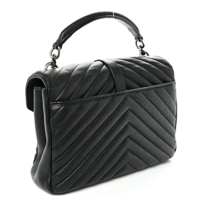 Saint Laurent Sheepskin Matelasse Chevron Monogram Medium College Bag Black 3 of 9