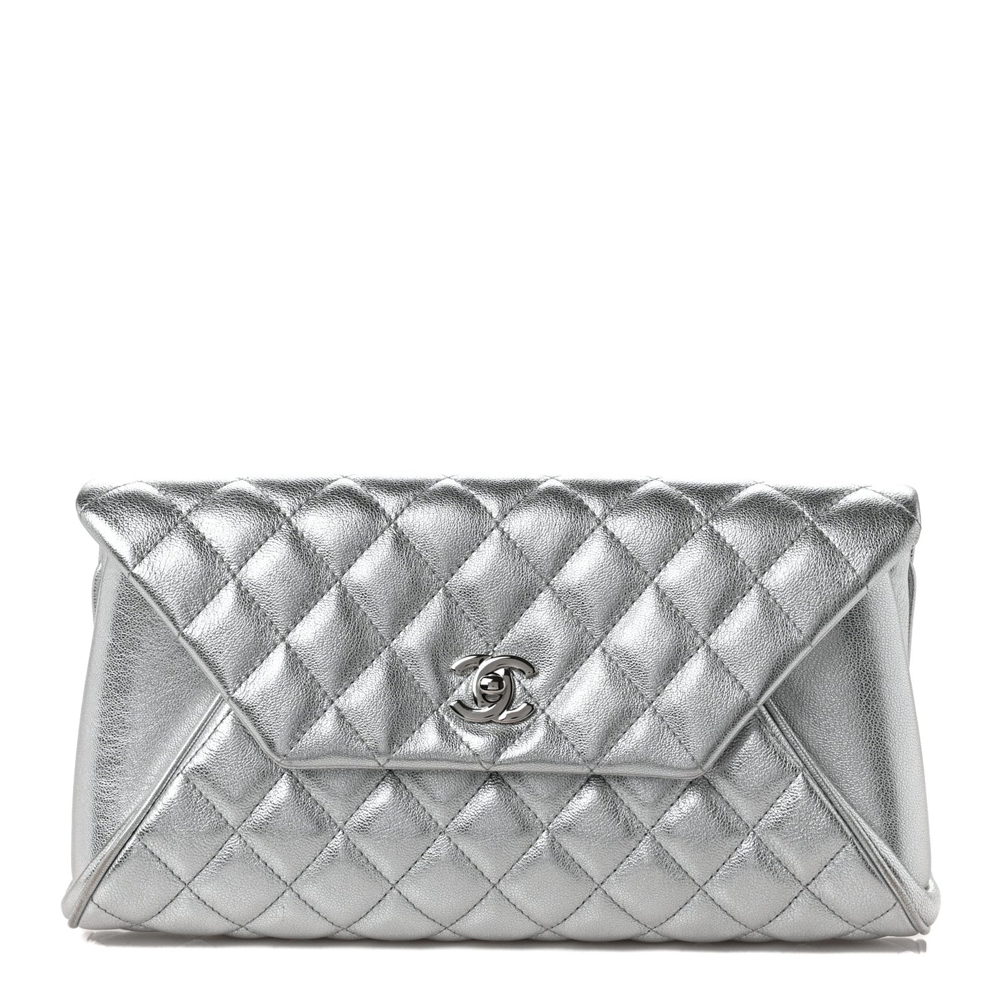 Metallic Calfskin Quilted Fold Up Again Clutch Silver
