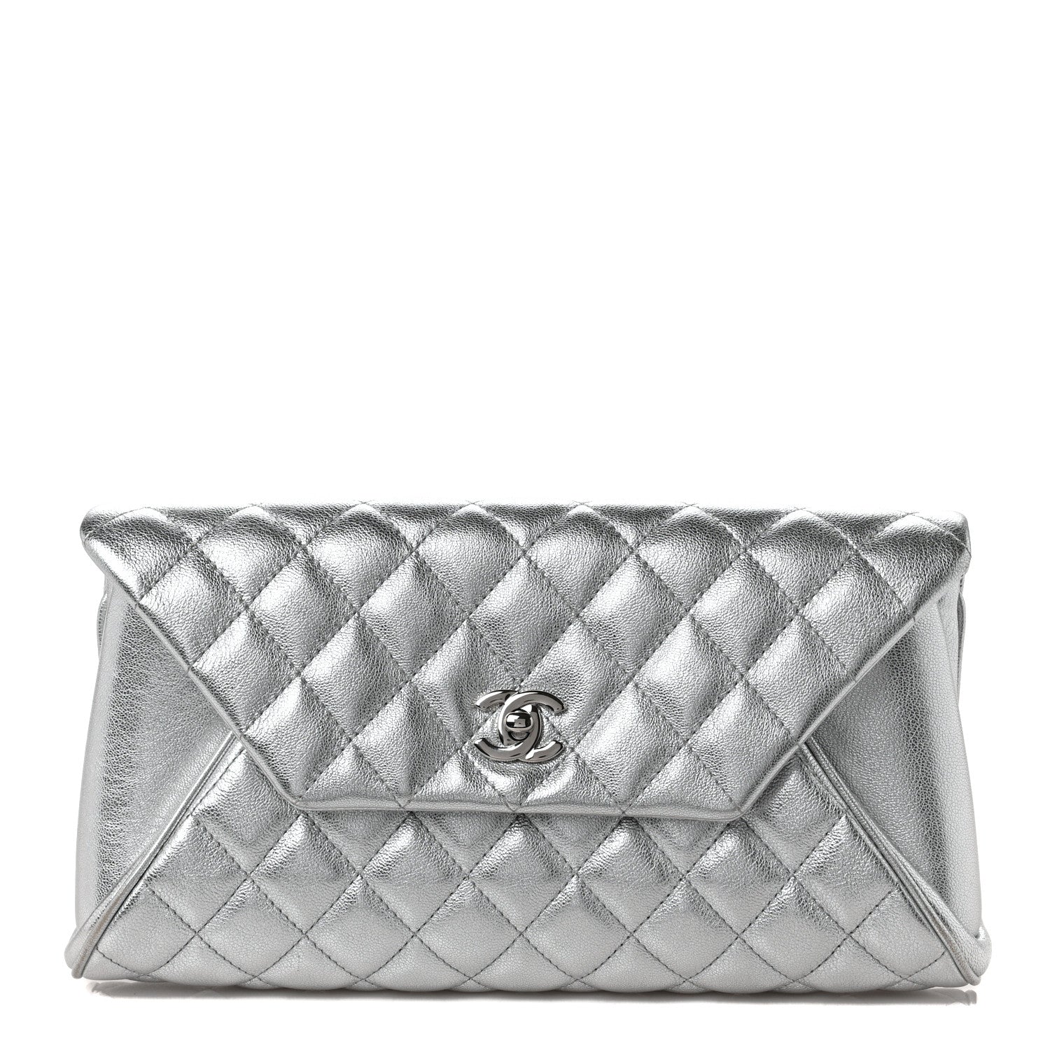 Chanel Metallic Calfskin Quilted Fold Up Again Clutch Silver 1 of 9