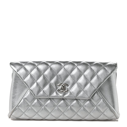 Chanel Metallic Calfskin Quilted Fold Up Again Clutch Silver 1 of 9