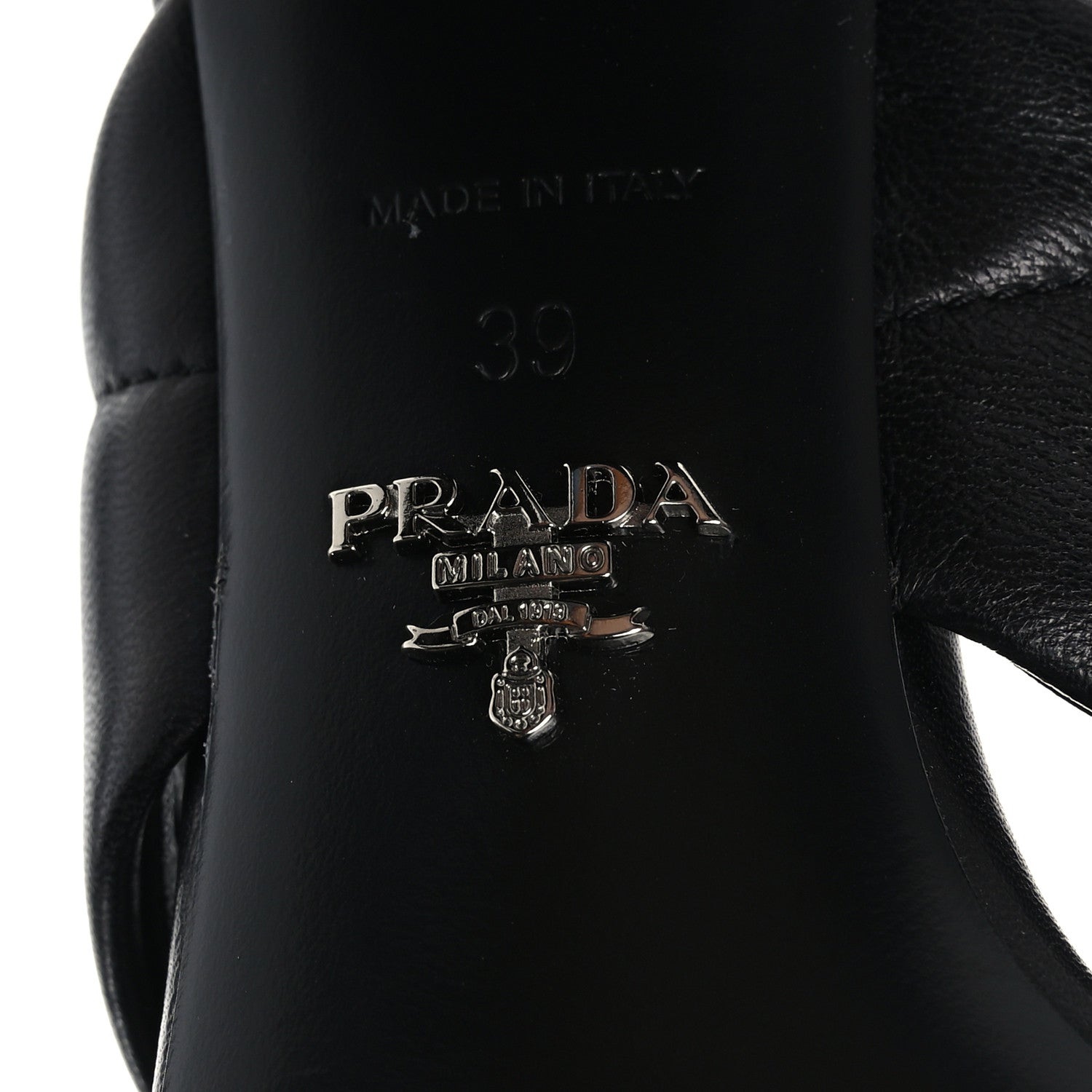 Prada Nappa Logo Quilted Crisscross 65mm Block Heel Slide Sandals 39 Black 7 of 7