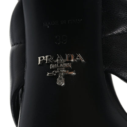 Prada Nappa Logo Quilted Crisscross 65mm Block Heel Slide Sandals 39 Black 7 of 7
