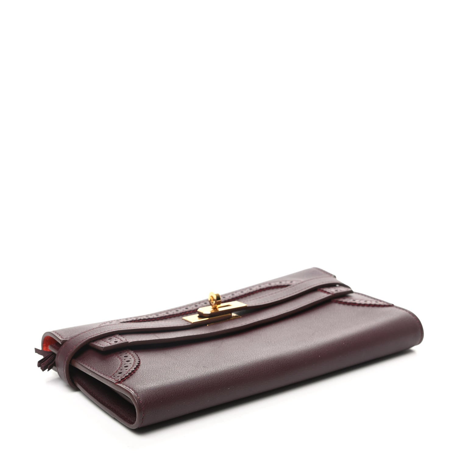 Hermes Swift Ghillies Kelly Longue Wallet Bordeaux Orange Poppy 4 of 9