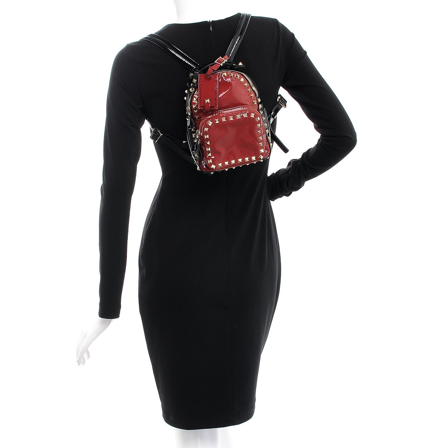 Valentino Garavani Patent Mini Rockstud Backpack Scarlet Black 2 of 6