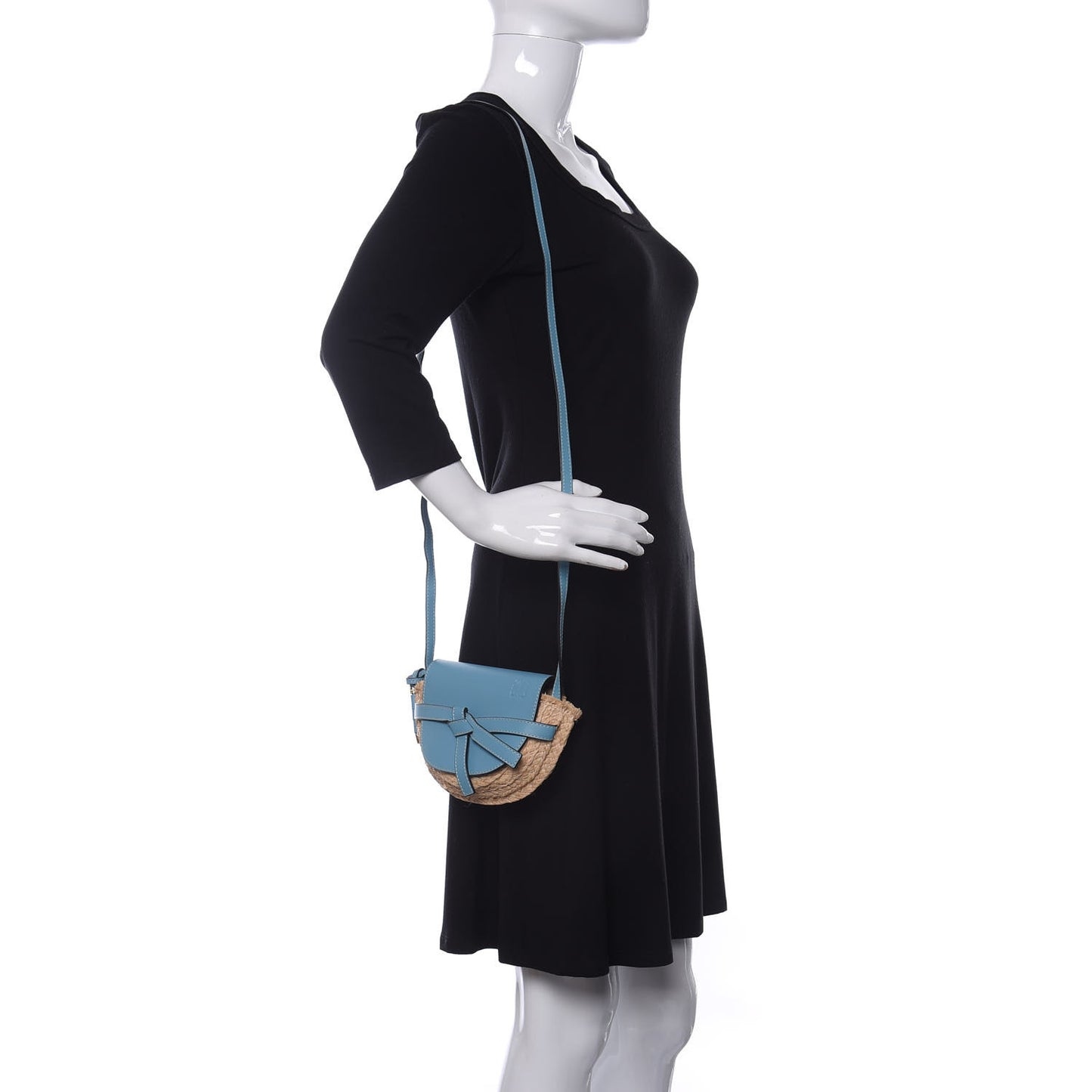 Calfskin Raffia Mini Gate Crossbody Bag Light Blue Natural
