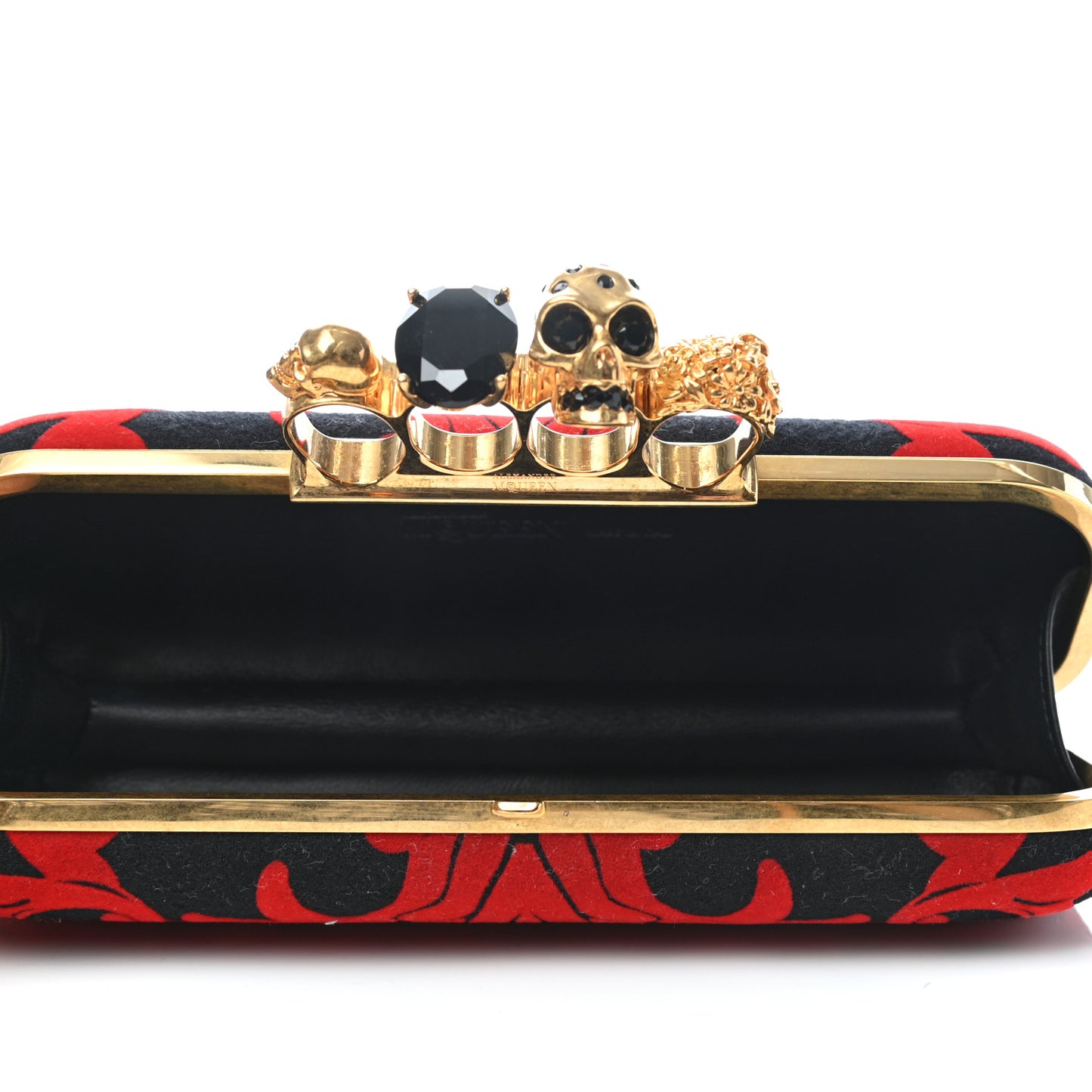 Velvet Arabesque Skull Knuckle Box Clutch Red Black