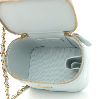 Chanel Lambskin Quilted Top Handle Mini Vanity Case With Chain Light Blue 5 of 13