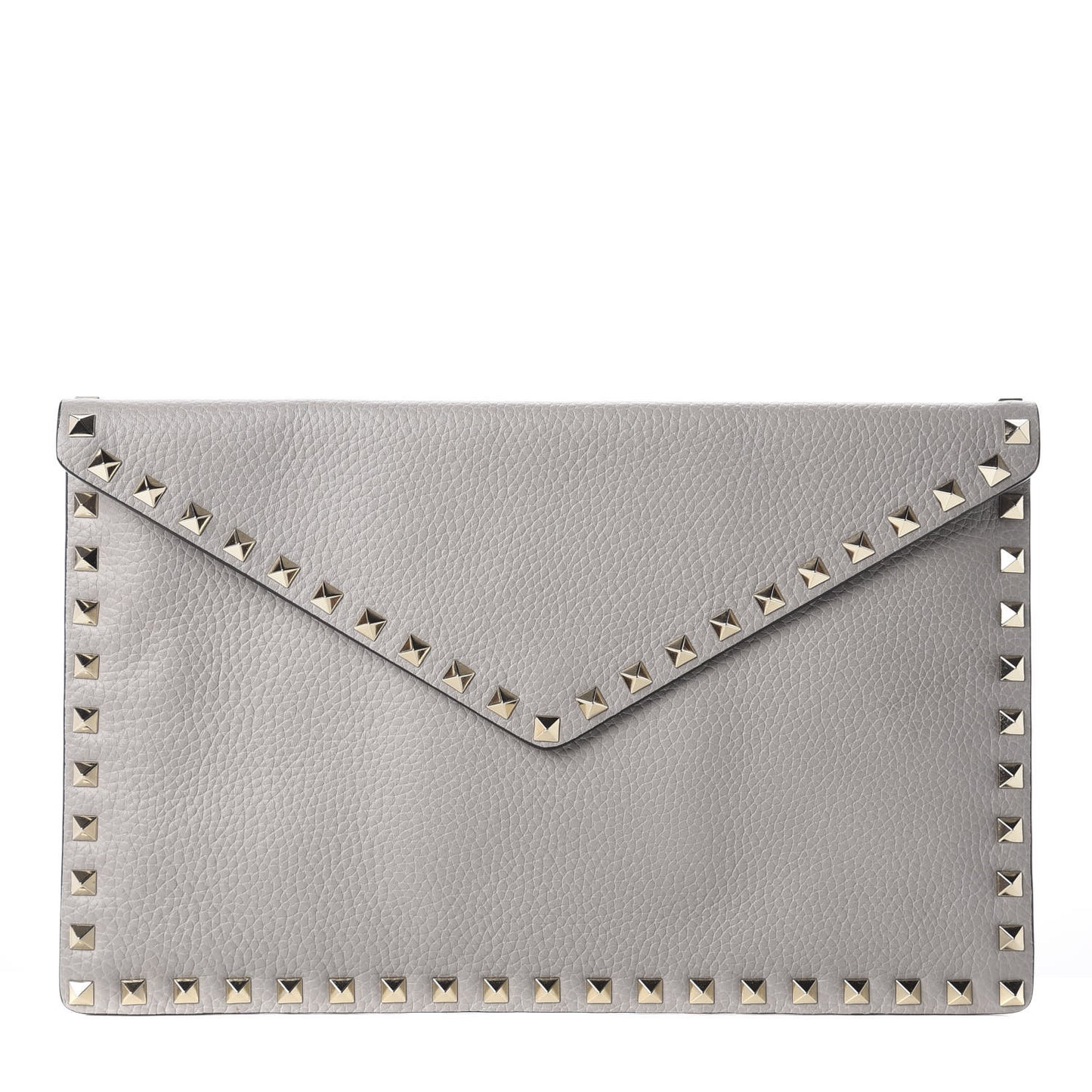 Pebbled Calfskin Large Rockstud Envelope Clutch Pastel Grey