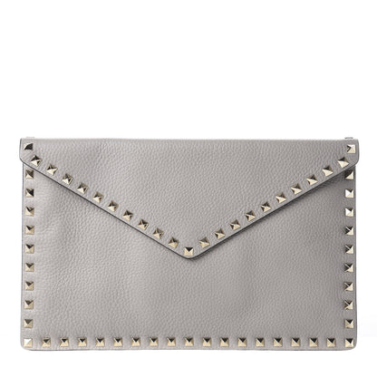 Valentino Garavani Pebbled Calfskin Large Rockstud Envelope Clutch Pastel Grey 1 of 10