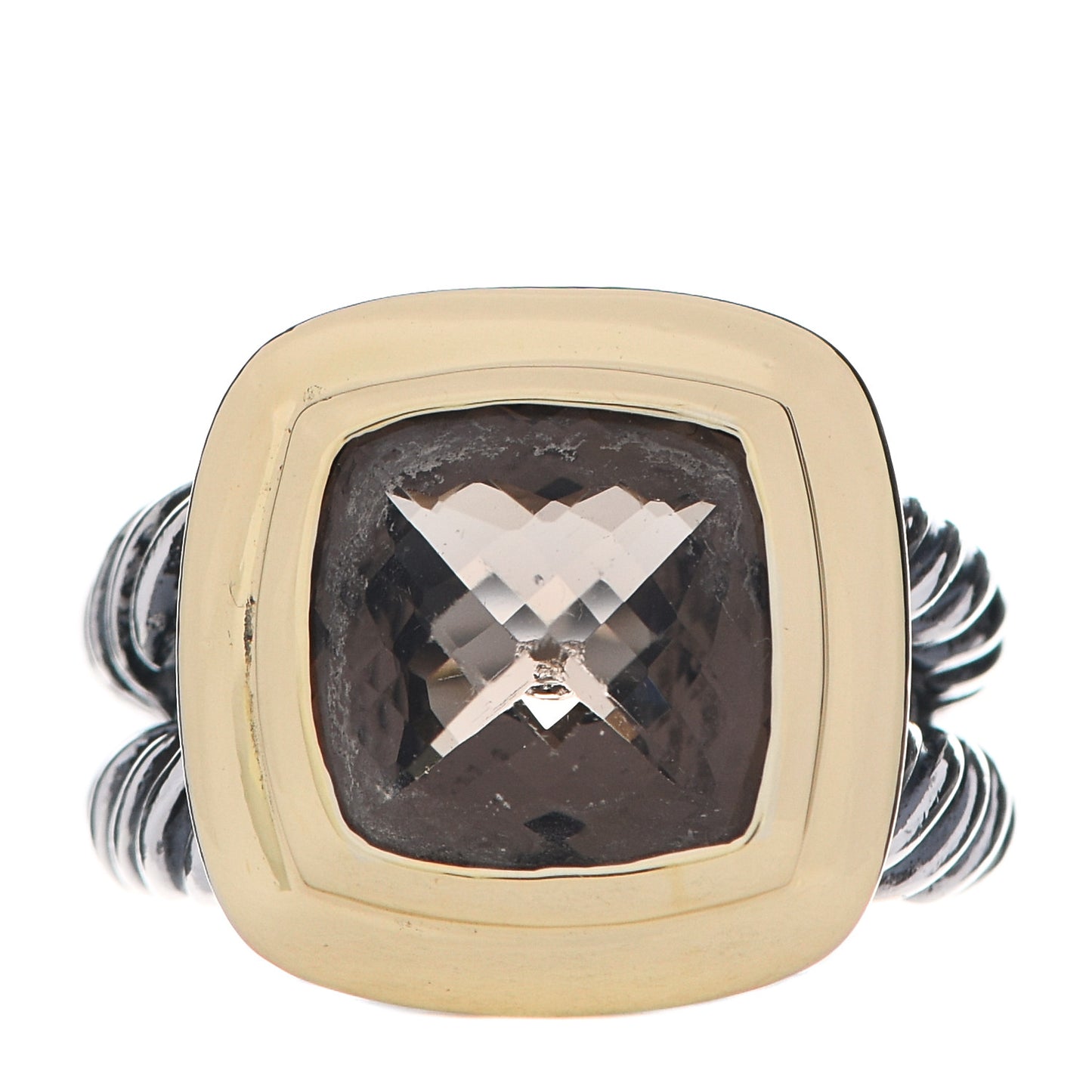 Sterling Silver 18K Yellow Gold Smoky Quartz 11mm Albion Ring 50 5.25