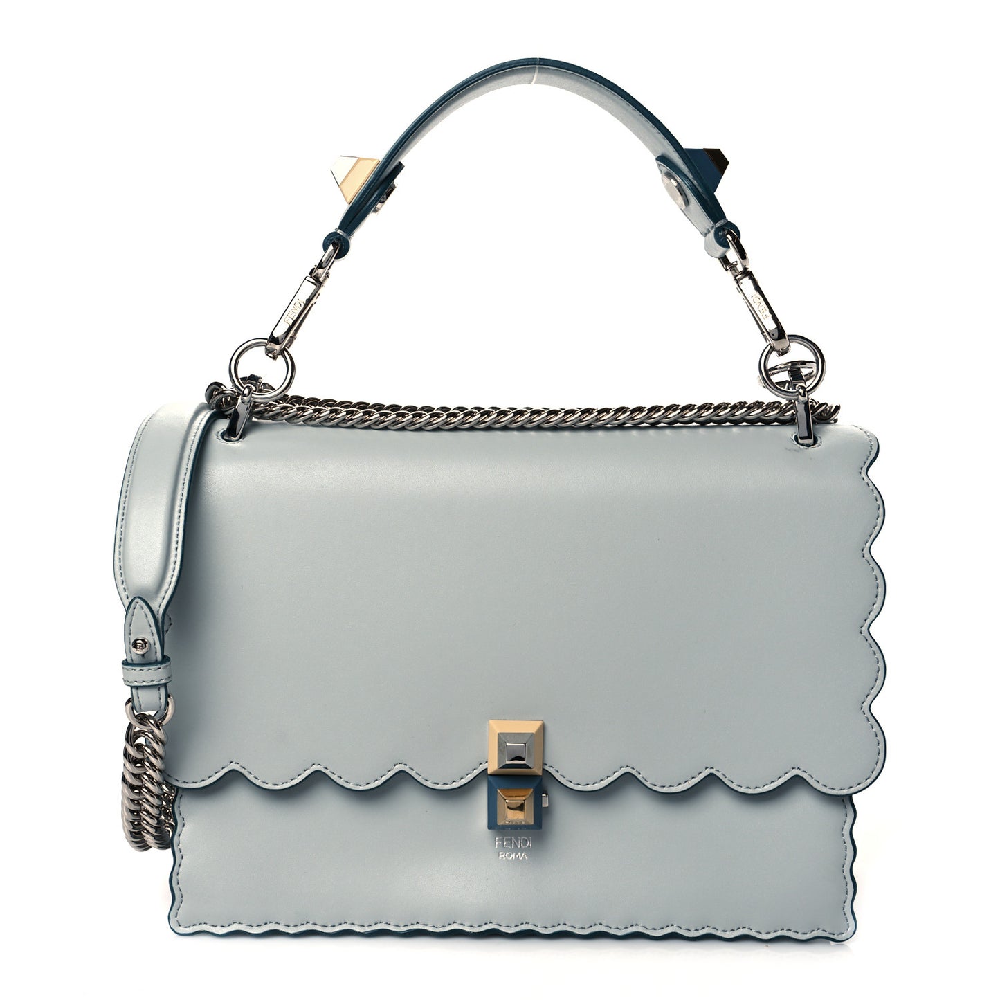 Vitello Liberty Scalloped Studded Kan I Shoulder Bag Grigio Perla