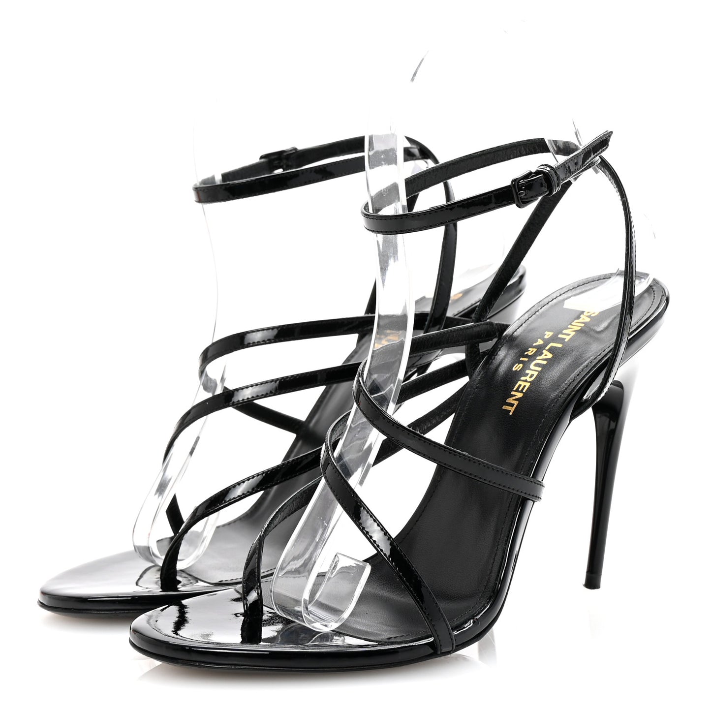 Patent Calfskin Ankle Strap Sandals 37 Black