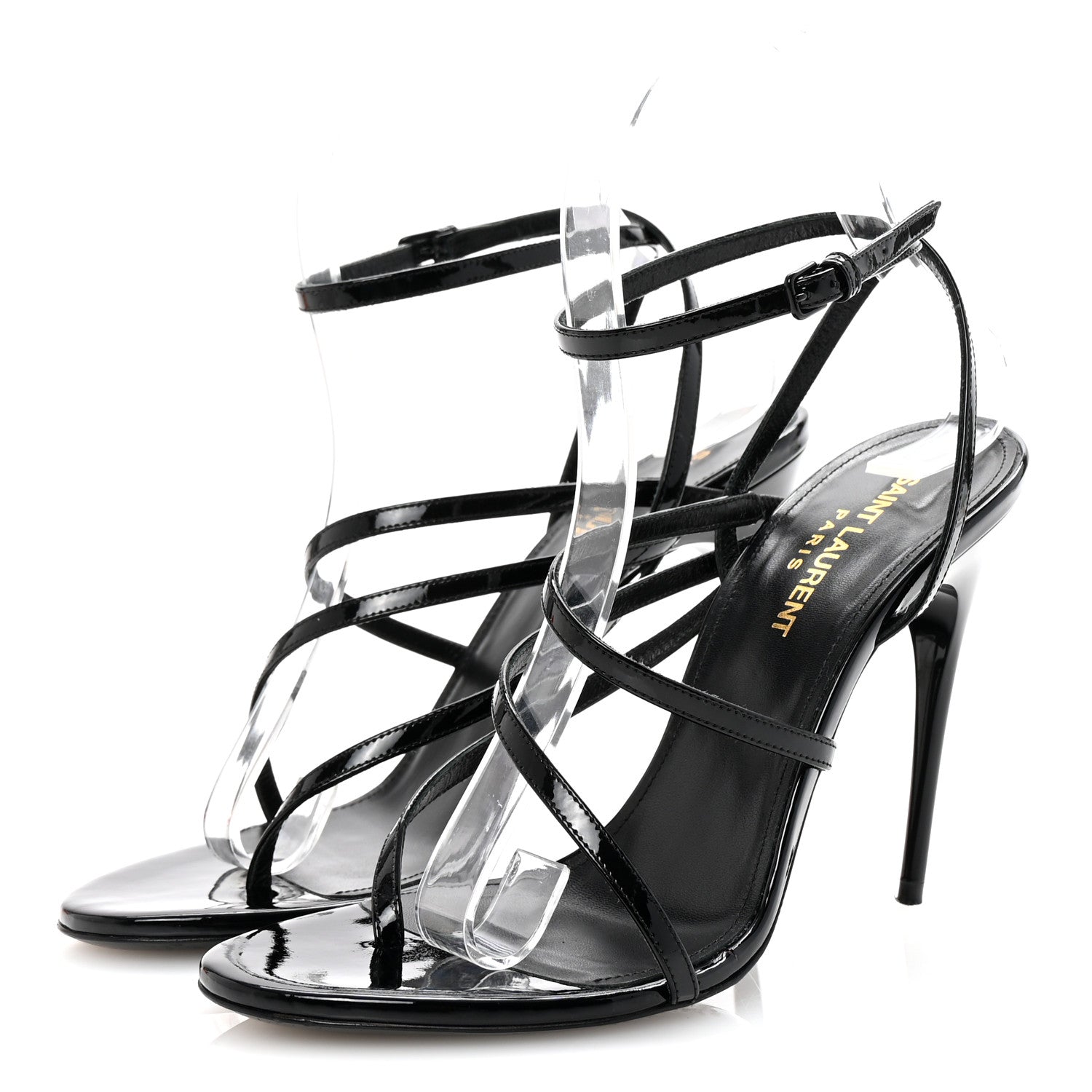 Saint Laurent Patent Calfskin Ankle Strap Sandals 37 Black 4 of 8