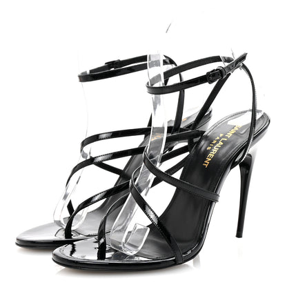 Saint Laurent Patent Calfskin Ankle Strap Sandals 37 Black 4 of 8